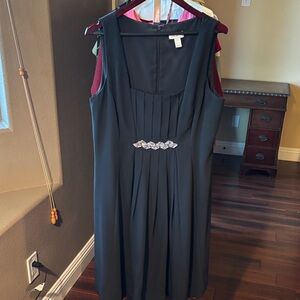 Ann Taylor Black Midi Dress with Pleated Front